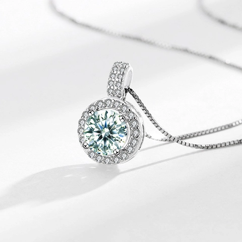 S925 Sterlingsilber Moissanit Halskette Für Damen Hellgrün Moissanit Halo Anhänger Geometrische Halskette Schmuck Geschenk