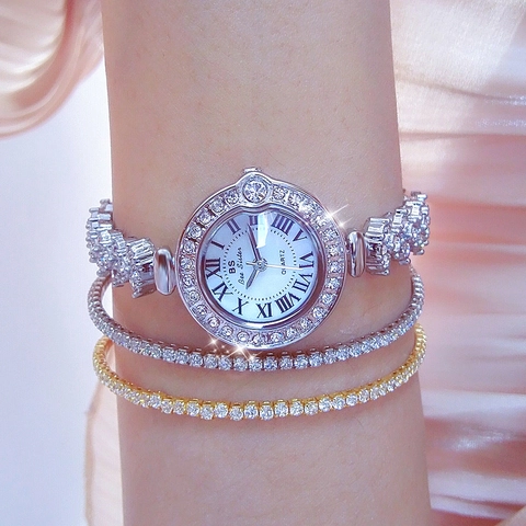Reloj de Cuarzo de Lujo para Mujer con Diamantes de Imitación Correa de Cadena de Aleación Números Romanos Impermeabile Reloj