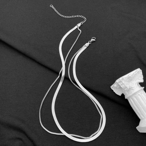 Minimalistische Roestvrijstalen Dubbellaagse Slangenbot Ketting Herringbone Halsketting Hip Hop Sieraden Voor Mannen Vrouwen
