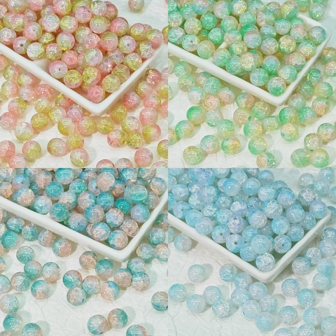 Round Glass Beads Crackle Texture Gradient Color Protein Jade Effect Loose Beads For DIY Jewelry Making Handmade