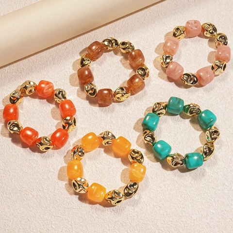 Collar Y Pulsera De Cuentas Gruesas Cuadradas Geométricas Resina Acrílica Joyería De Aleación De Oro Irregular Para Mujeres