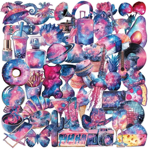 Esthetische Sterrenhemel Stickers Waterdichte PET Galaxy Thema Cartoon Decals Voor Journal Laptop Gitaar DIY Decoratie