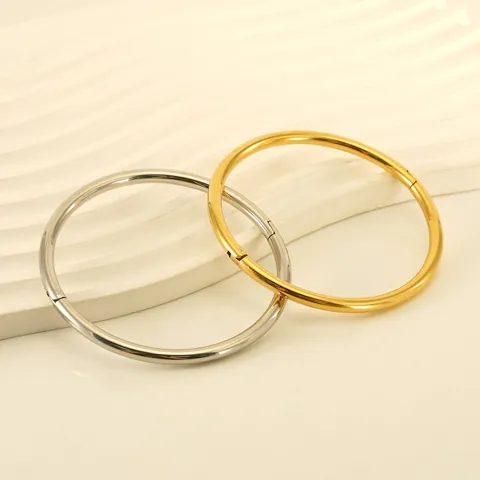 Minimalistischer Runder Armreif Edelstahl Hochglanzpoliert Scharnierverschluss Geometrischer Schmuck Für Damen