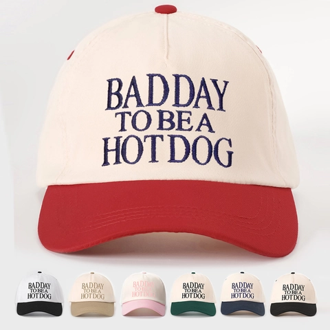 Cappellino Da Baseball Ricamato Bad Day To Be A Hot Dog Slogan Cappello Colore A Contrasto Regolabile Visiera Curva Poliestere