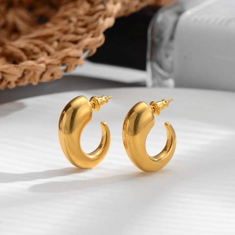 Orecchini a Cerchio a Corno Francesi Vintage Minimalisti Per Donna in Acciaio Inossidabile Placcato Oro 18K Geometrici Lucidi