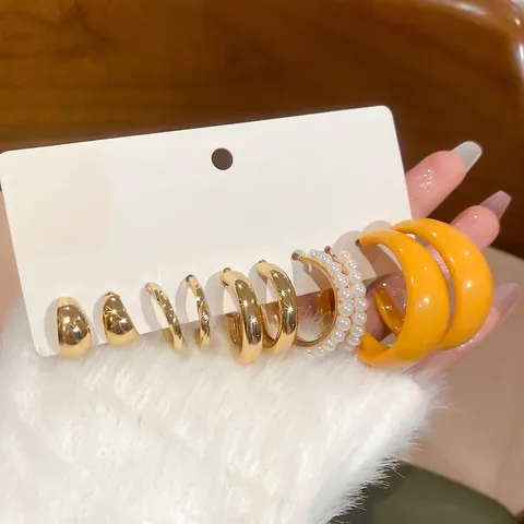 Pendientes De Aro En Forma De C Aleación Acrílico Con Poste De Plata De Ley 925 Perla Artificial De Imitación Joyería Vintage