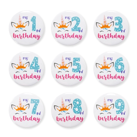 Distintivo Compleanno Unicorno Spilla Bottone Latta Cartone Animato Decorativo Regalo Per Ragazze Celebrazione Novità