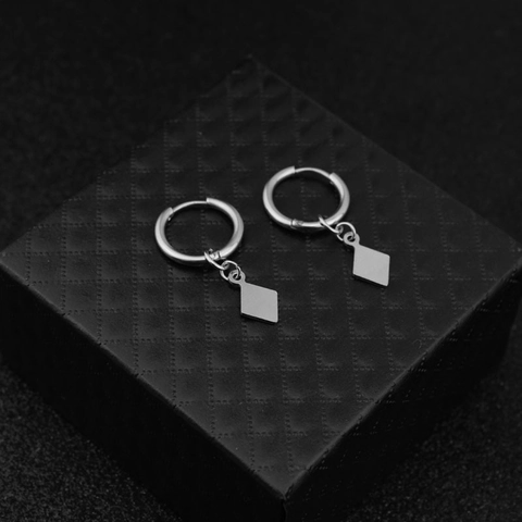 Orecchini A Cerchio In Acciaio Inossidabile Pendente Geometrico Rombo Minimalista Hip Hop Streetwear Gioielli Unisex
