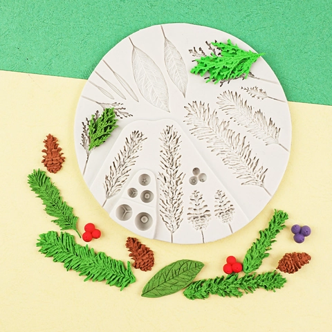 Christmas Pine Cone Leaf Wreath Silicone Mold DIY Fondant Chocolate Cake Border Decoration Clay Crafting Tool