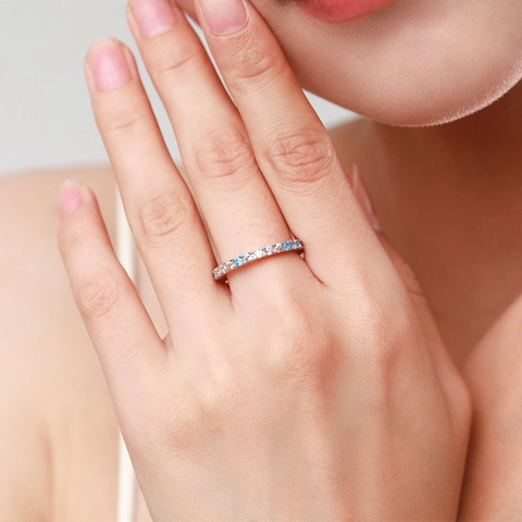 Anello Eternity In Argento Sterling 925 Zirconia Cubica Rotonda Colorata Fascia Arcobaleno Gioielli Di Moda Per Donna
