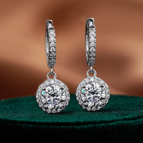 925 Sterlingsilber Moissanit Ohrringe Für Damen Luxuriöse Runde Halo Zirkonia Ohrstecker Mode Schmuck Zubehör Geschenk