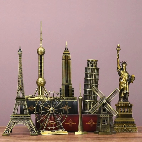 World Famous Landmark Architecture Models Vintage Bronze Alloy Miniature Building Figurine For Desktop Home Office Decor Souvenirs