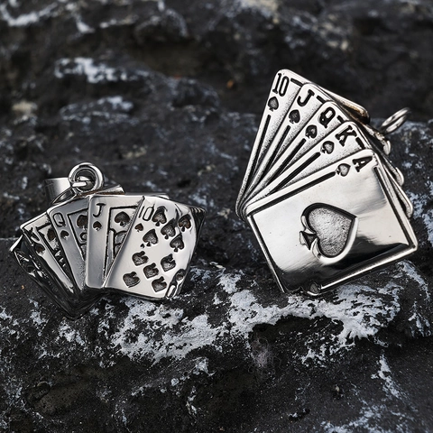 Collar Con Colgante De Acero Inoxidable Naipes Poker Royal Flush Picas Pulido Retro Hip Hop Punk Joyería Para Hombre Mujer