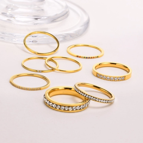 Minimalist Edelstahl Ring Für Damen Vergoldet Zirkonia Stapelbar Dünner Bandring Individualität Mode Schmuck