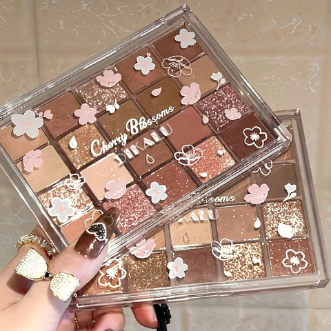 Tavolozza Di Ombretti Multi Colore Opaco Luccicante Glitter Lunga Durata Pigmentata Toni Della Terra Tema Fiori Di Ciliegio