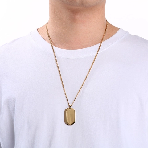 Collana con Targhetta Militare in Acciaio Inossidabile Minimalista Unisex Galvanizzata Ciondolo Lucido Catena Cubana Gioielli per Uomo Donna Accessorio Quotidiano