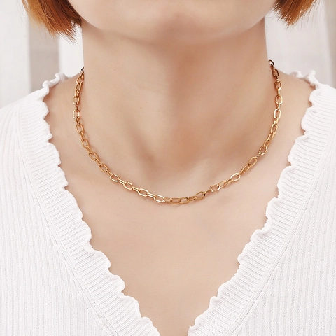 Paperclip Link Chain Necklace Stainless Steel Minimalist Adjustable Lobster Clasp Fashion Jewelry For Women Commuting Style