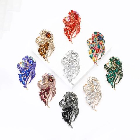 Spilla A Piuma Vintage In Lega Con Strass Colorati Grande Elegante Corsage Di Cristallo Per Accessori Abbigliamento Donna