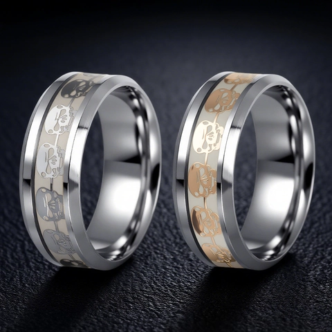 Luminous Skull Ring Stainless Steel Glow In The Dark Punk Gothic Retro Band Jewelry For Men Women