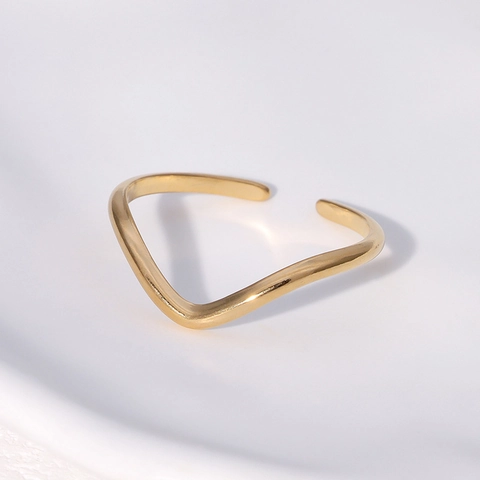 Anillo Abierto Minimalista Con Forma De V Ondulada De Acero Inoxidable Banda Geométrica Ajustable Para Mujer