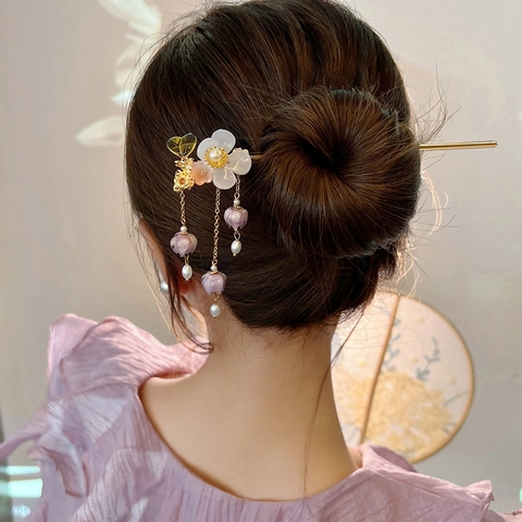 Bacchetta Per Capelli Stile Antico Lega Floreale Mughetto Nappina Elegante Accessori Hanfu Forcina Retro Donna