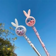 Creative Cartoon Rabbit Gel Pen 0.5mm Black Ink Student Stationery Pink White Sakura Pattern Glitter Sequins Writing Pen