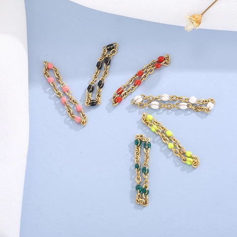 Anillo De Cadena De Acero Inoxidable Con Cuentas De Resina Coloridas Joyería De Moda Minimalista Regalo Para Mujer