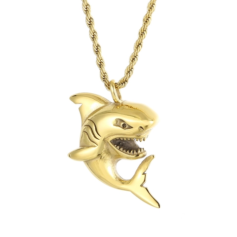 Shark Pendant Necklace Stainless Steel Hip Hop Animal Jewelry With Twisted Rope Chain For Men Trendy Personality Style