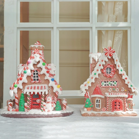 Adorno Casa De Jengibre Navidad LED Iluminado Arcilla Polimérica Miniatura Casa Caramelos Decoración Mesa