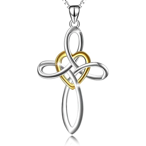 Heart Cross Pendant Necklace Celtic Knot Copper Elegant Religious Jewelry Gift For Women Minimalist Fashion Accessory