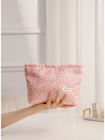 Neceser De Maquillaje Rosa Con Textura De Burbujas Gran Capacidad Lona Organizador De Viaje Cosmético Bolsa De Almacenamiento Portátil Para Mujer