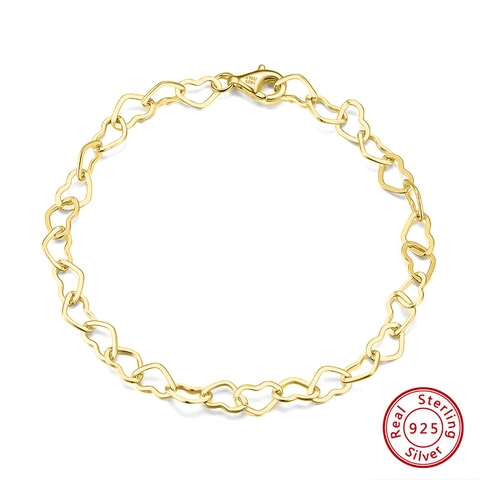 Hollow Heart Link Bracelet 925 Sterling Silver High Polish Fine Jewelry For Women Sweet Style