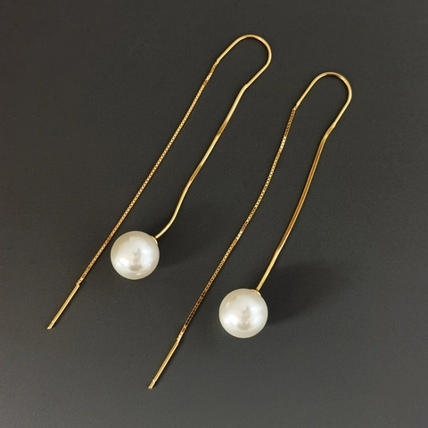 Orecchini Infilatore Orecchie con Nappa Lunga in Argento Sterling 925 Eleganti Orecchini a Goccia con Perle Artificiali Gioielli Minimalisti da Donna Regalo