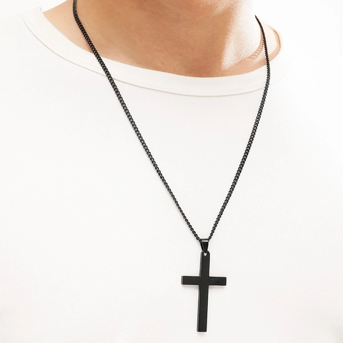 Kreuz Anhänger Halskette Edelstahl Poliert Minimalistisch Modeschmuck Für Herren Damen Unisex Hip Hop Stil