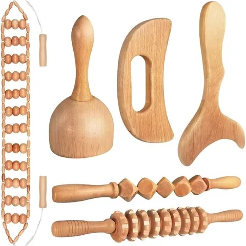 Holz Massage Tools Kit Maderotherapie Lymphdrainage Körperformung Gua Sha Roller Cup Rückenmassager Seil