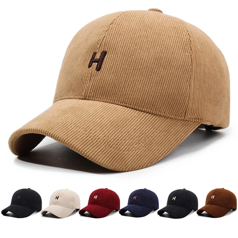 Cappello Da Baseball In Velluto A Coste Con Ricamo Di Lettere Fibbia In Metallo Vintage Inverno Autunno Unisex