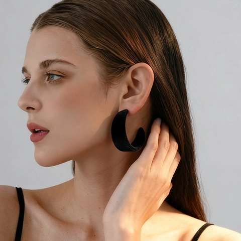 Beflockte C-Form Kreolen Für Damen Retro Leopardenmuster Samt Acryl Ohrringe Mit 925 Sterling Silver Earring Post