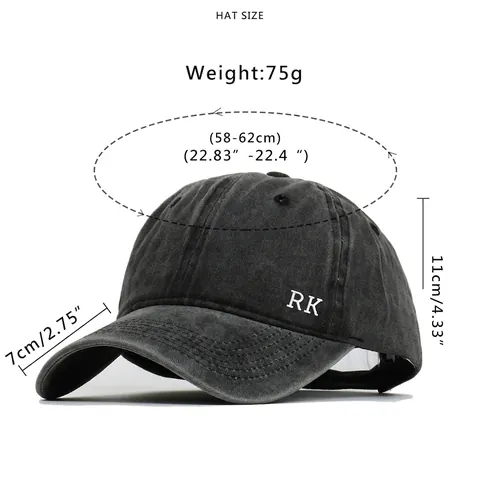 Vintage Washed Cotton Baseball Cap RK Letter Embroidery Curved Brim Adjustable Sun Protection Outdoor Sport Hat