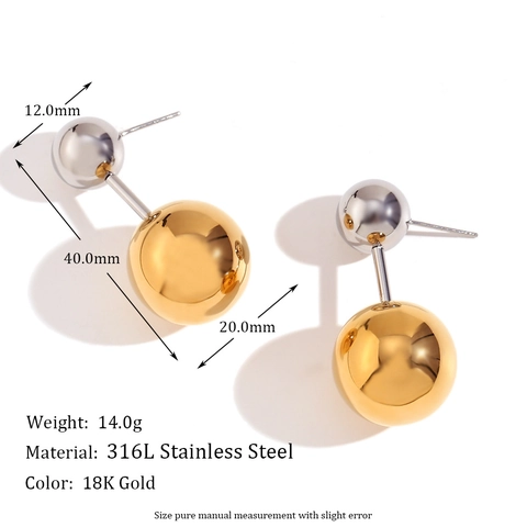 Double Ball Ohrstecker 316L Edelstahl 18K Vergoldet Zweifarbig Geometrische Rundkugel Minimalistisch Für Damen