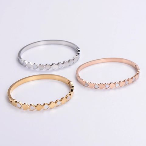 Brazalete De Corazón Acero Inoxidable 304 Incrustación De Nácar Blanco Diseño Elegante Joyería Para Mujeres