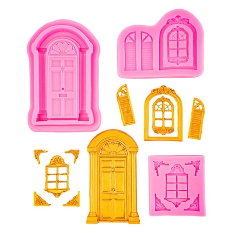 European Vintage Door Window Relief Silicone Mold For Fondant Cake Decoration DIY Baking Craft Embossed Border