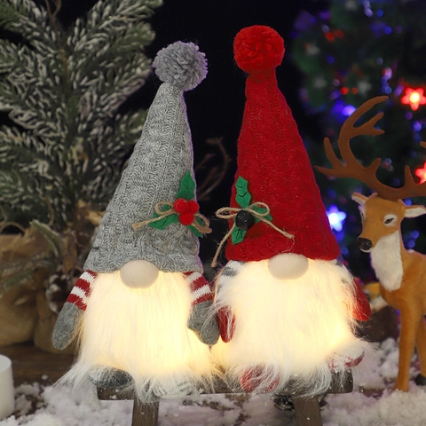 Muñeco Gnomo Navideño LED Luminoso Felpa Tomte Nórdico Gorro Punto Adorno De Escritorio Navidad