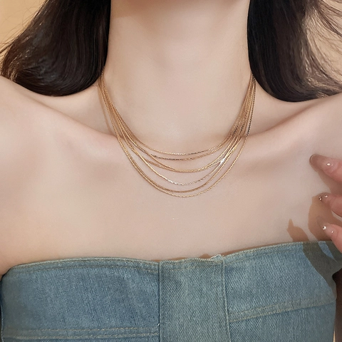 Minimalistische Mehrlagige Halskette Kupfer Echt Vergoldet Geometrische Schlüsselbeinkette Modeschmuck Für Damen
