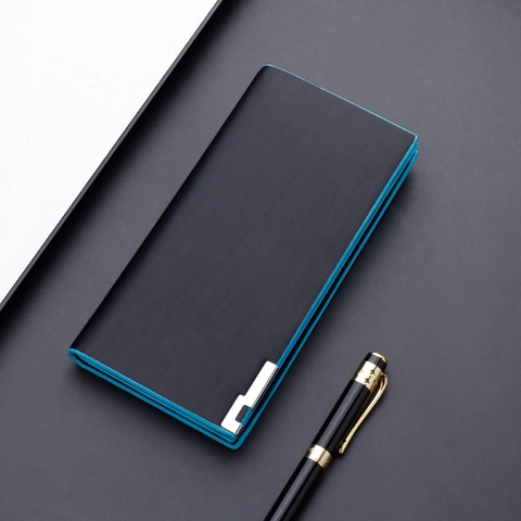 Men Long Wallet PU Leather Multi Card Slots Phone Pocket Bifold Business Style Contrast Color Edge Design Slim Modern