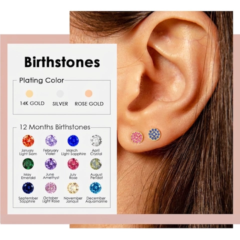 Runde Ohrstecker Edelstahl Pavé Bunte Geburtsstein Cubic Zirconia Klein Minimalist Mode Schmuck Frauen