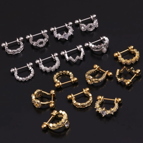 U-Form Knorpel Ohrring Bone Stud Edelstahl Kupfer Zirkon Eingelegt Mode Körperschmuck Für Frauen