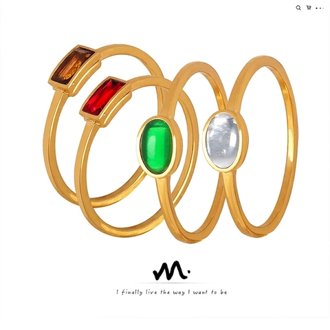 Minimalistische Dunne Ring Titanium Staal Verguld Kleurrijke Zirkoon En Glassteen Sieraden Voor Dames