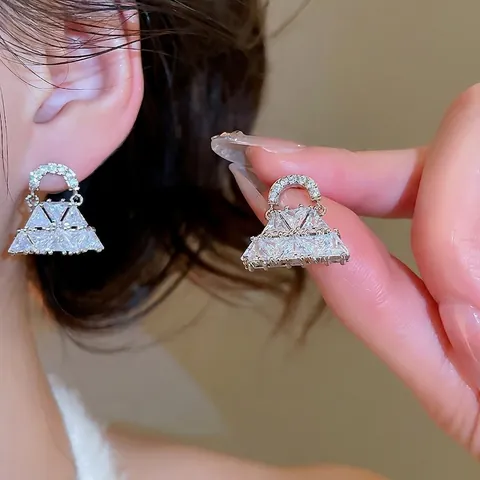 Handbag Shaped Earrings Dainty Cubic Zirconia Copper Luxury Fashion Jewelry With Silver Earring Post For Women