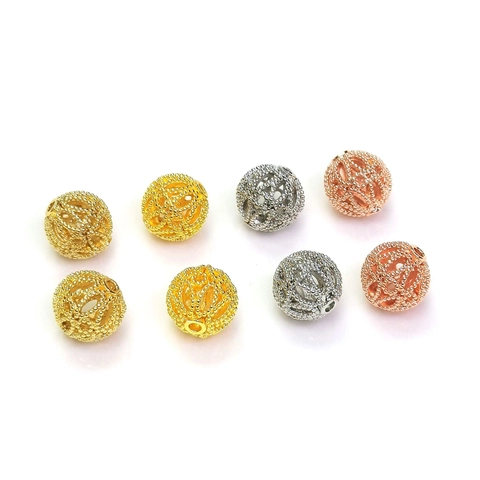 Perles Boule Creuse en Cuivre Plaque Or 14K Perles Espacées en Maille Granulaire Perles Filigrane Rondes Accessoires Bijoux DIY