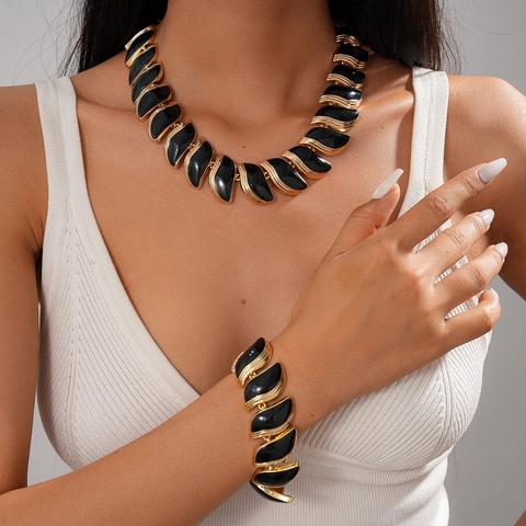 Collana E Bracciale In Lega Forma Di Foglia Smalto Stile Vintage Gotico Gioielli Per Donne
